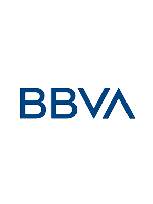 Logo con letras de color azul que dice BBVA