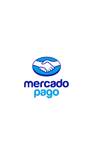 Logo con letras de color azul que dice Mercado pago