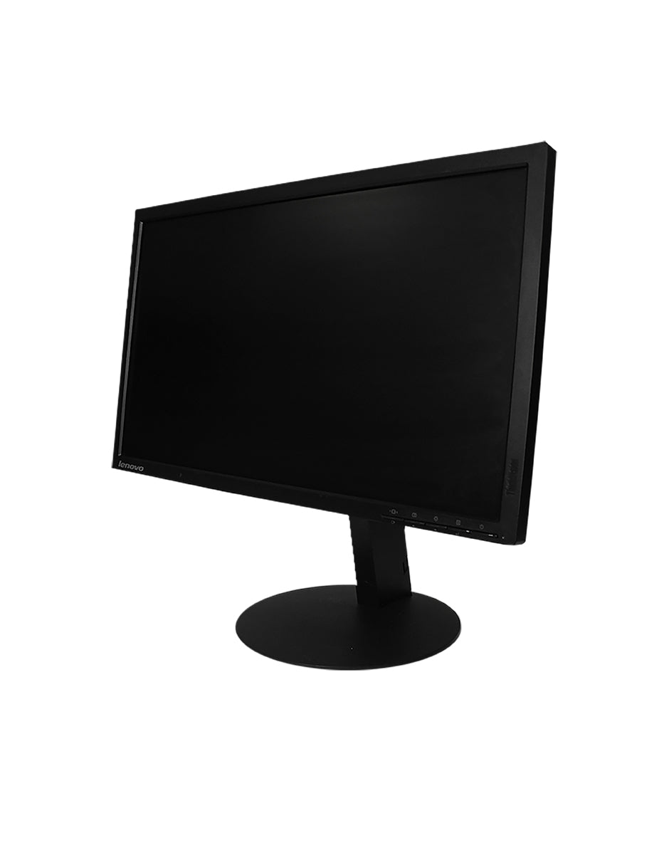 La imagen muestra un monitor de computadora negro moderno en un fondo blanco.