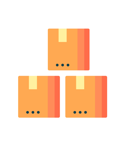 Imagen que muestra tres cajas naranjas apiladas en forma de pirámide